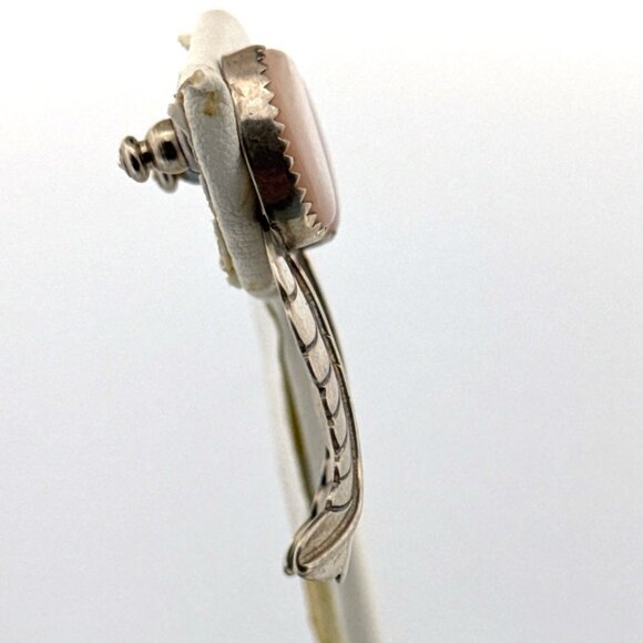 Estate Sterling Silver 925 Leaf Drop Earrings Pink Shell Oval, Signed DB, 9.0g - Picture 2 of 8